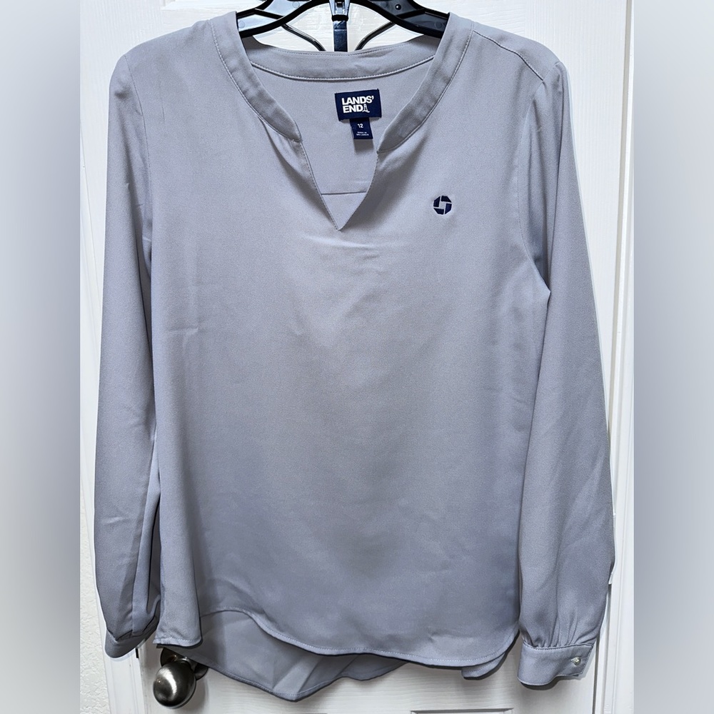 Land’s End Women's Shirred Long Sleeve Split Neck Blouse — JPMorgan Chase